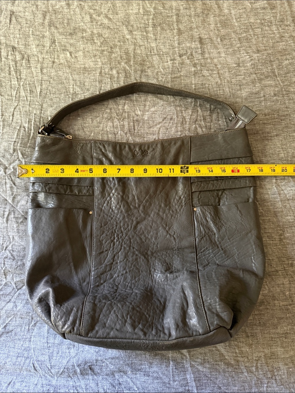 RARE Vintage | Magnes Sisters | Distressed Leather "Grey Moon" Hobo Shoulder Bag - Picture 7 of 11